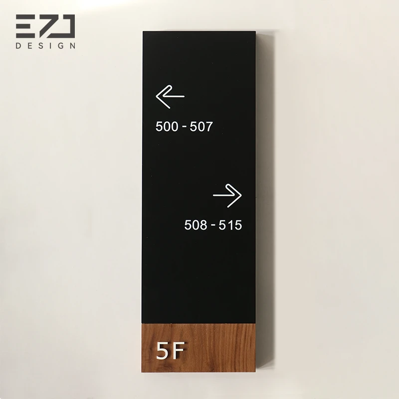 Hotel floor wayfinding sign with directional room ranges